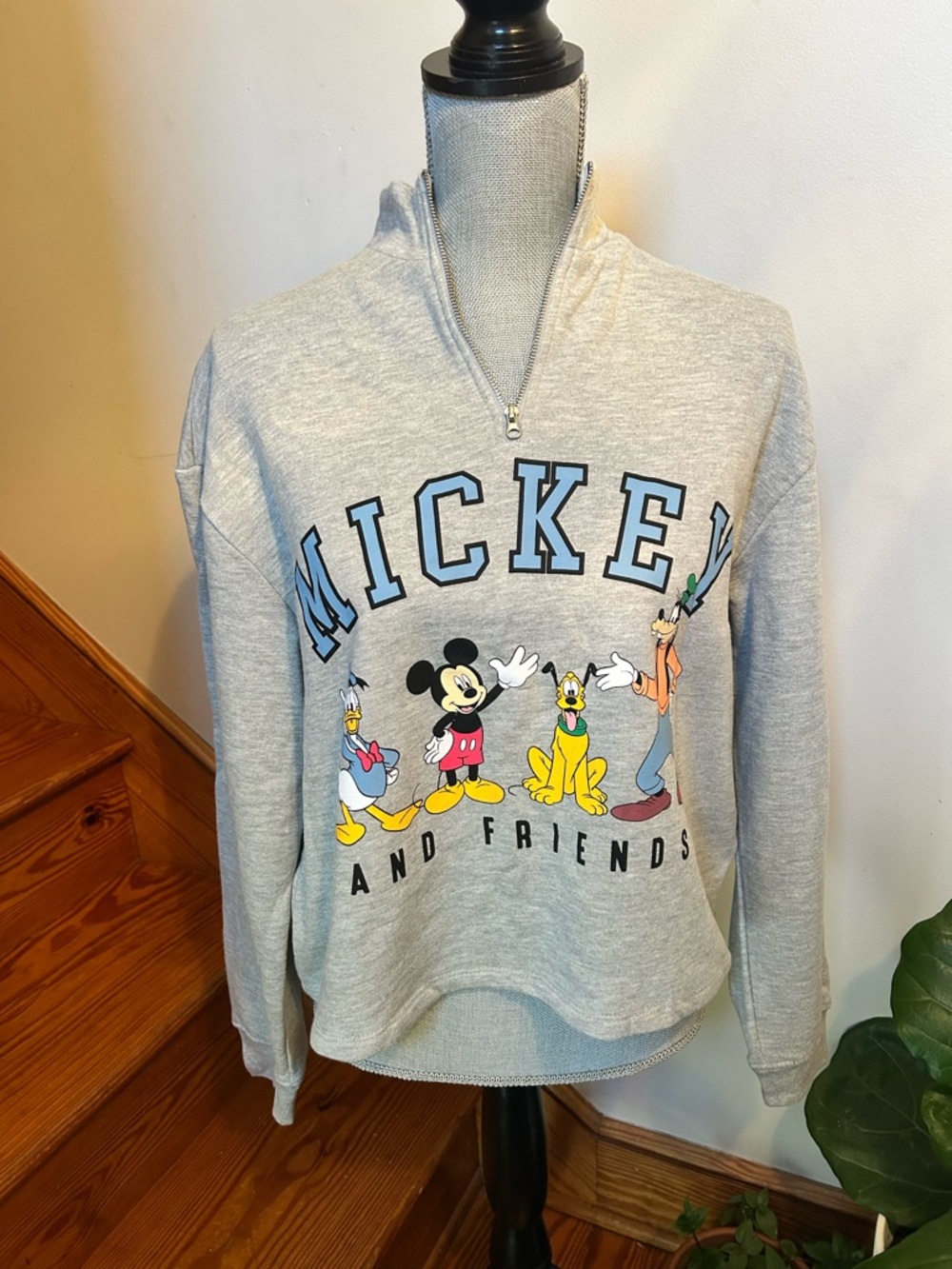Mickey and Friends Grey Zip-Neck Sweatshirt